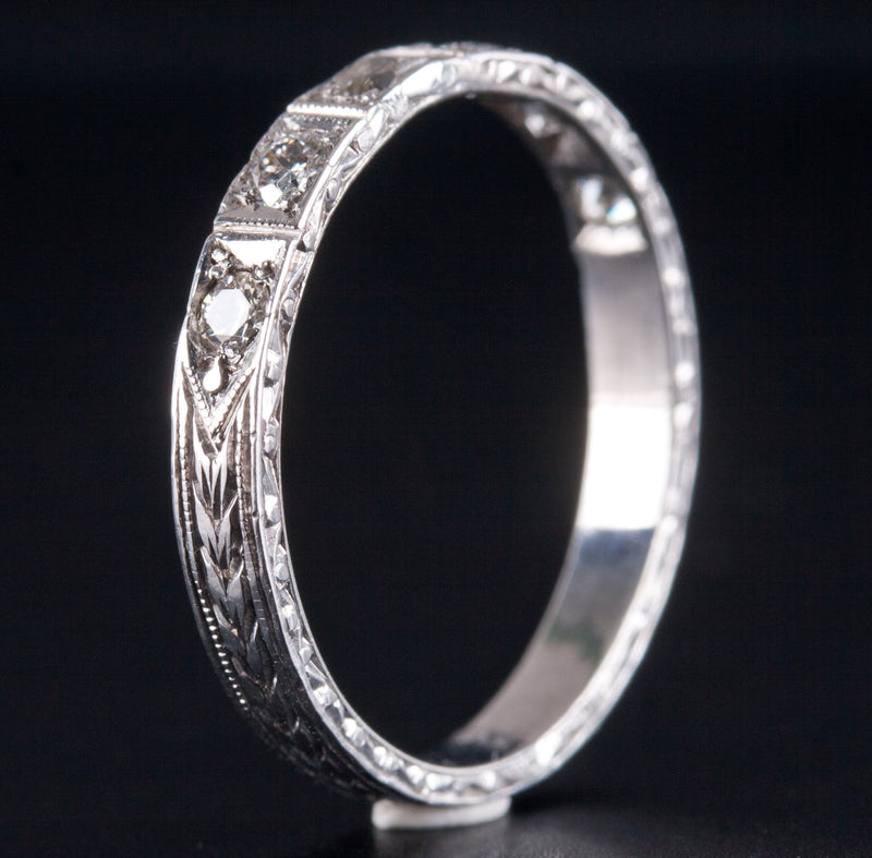 .900 Platinum Round H SI1 Diamond Etched Style Wedding Band Ring .27ctw 3.40g