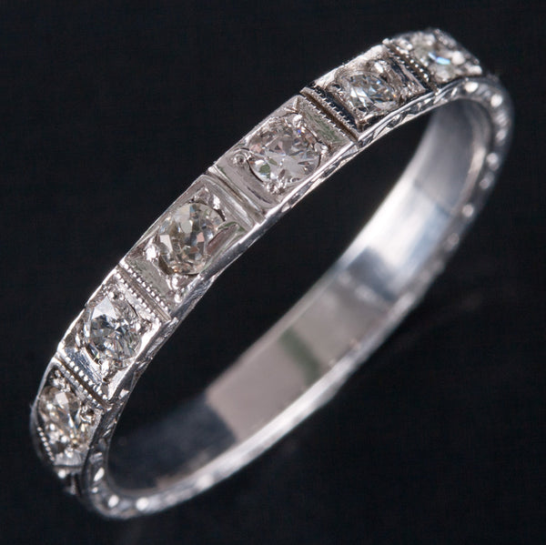 .900 Platinum Round H SI1 Diamond Etched Style Wedding Band Ring .27ctw 3.40g