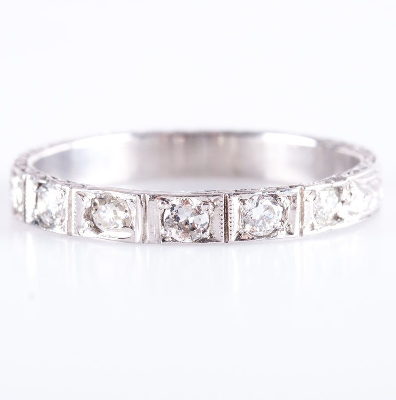 .900 Platinum Round H SI1 Diamond Etched Style Wedding Band Ring .27ctw 3.40g
