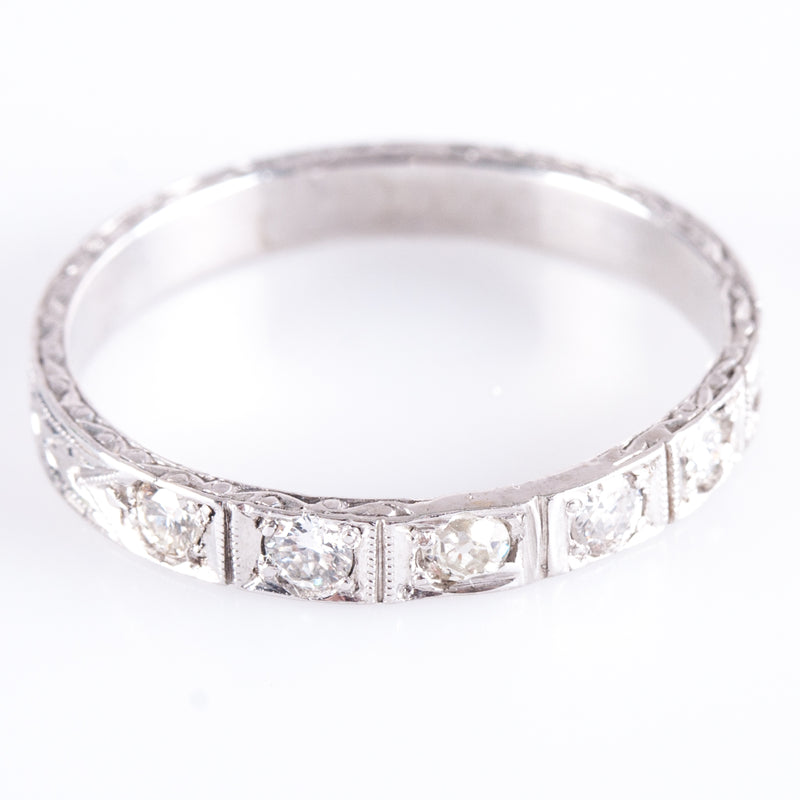 .900 Platinum Round H SI1 Diamond Etched Style Wedding Band Ring .27ctw 3.40g