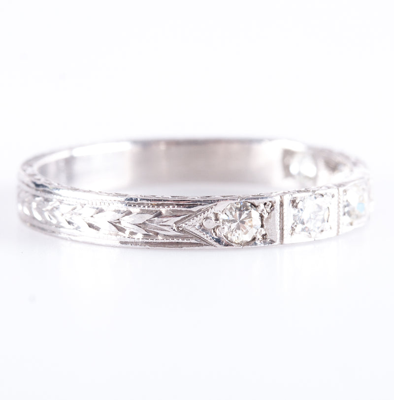 .900 Platinum Round H SI1 Diamond Etched Style Wedding Band Ring .27ctw 3.40g