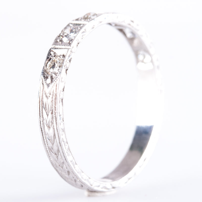 .900 Platinum Round H SI1 Diamond Etched Style Wedding Band Ring .27ctw 3.40g