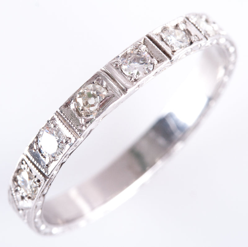 .900 Platinum Round H SI1 Diamond Etched Style Wedding Band Ring .27ctw 3.40g