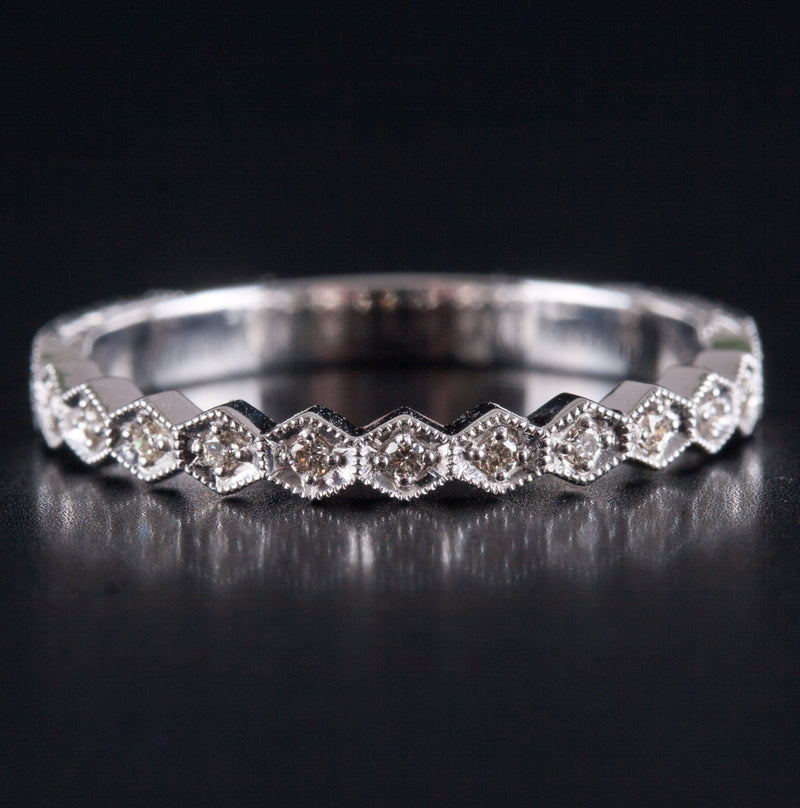 14k White Gold Round I - J SI1 Diamond Wedding Anniversary Ring .065ctw 2.1g
