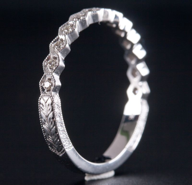 14k White Gold Round I - J SI1 Diamond Wedding Anniversary Ring .065ctw 2.1g