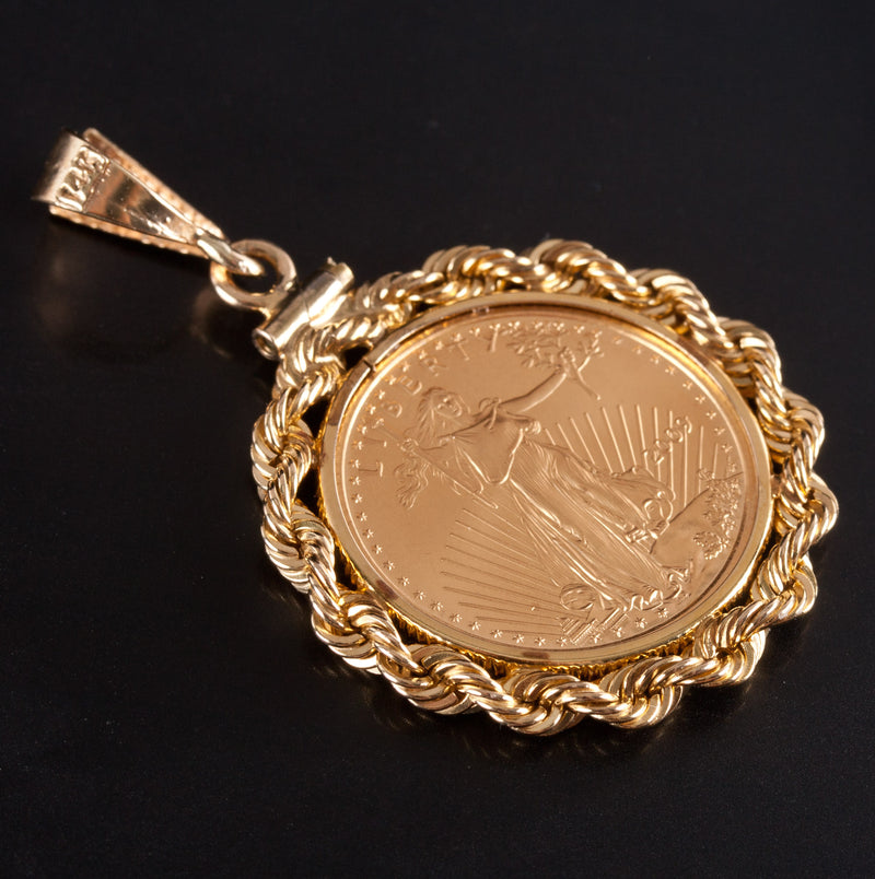 2009 1/4th Oz Fine Gold Eagle 10$ Coin Pendant W/ 14k Yellow Gold Bail 13.45g