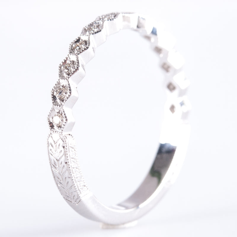 14k White Gold Round I - J SI1 Diamond Wedding Anniversary Ring .065ctw 2.1g