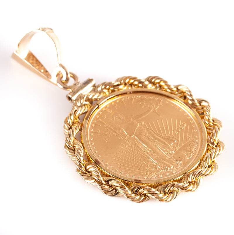 2009 1/4th Oz Fine Gold Eagle 10$ Coin Pendant W/ 14k Yellow Gold Bail 13.45g