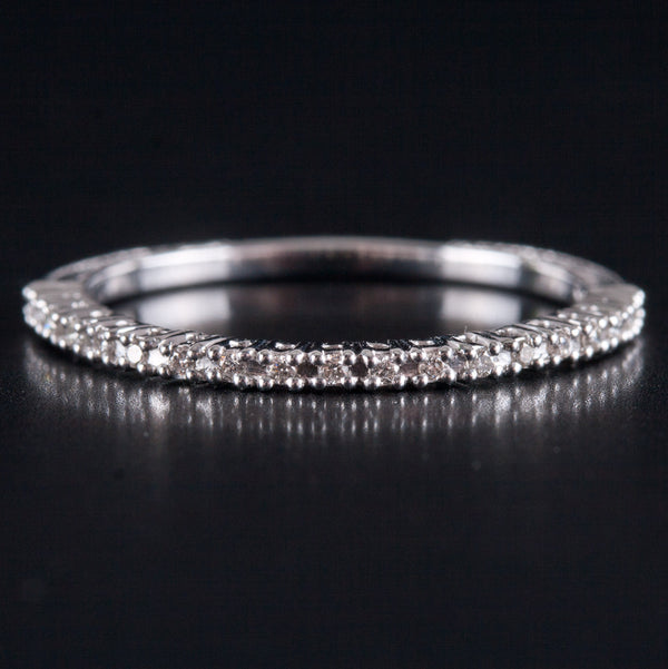 14k White Gold Round H SI1 Diamond Etched Style Wedding Ring .0665ctw 1.12g