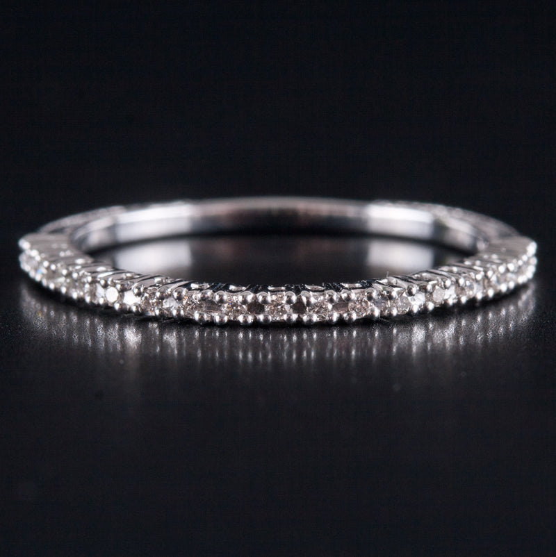 14k White Gold Round H SI1 Diamond Etched Style Wedding Ring .0665ctw 1.12g