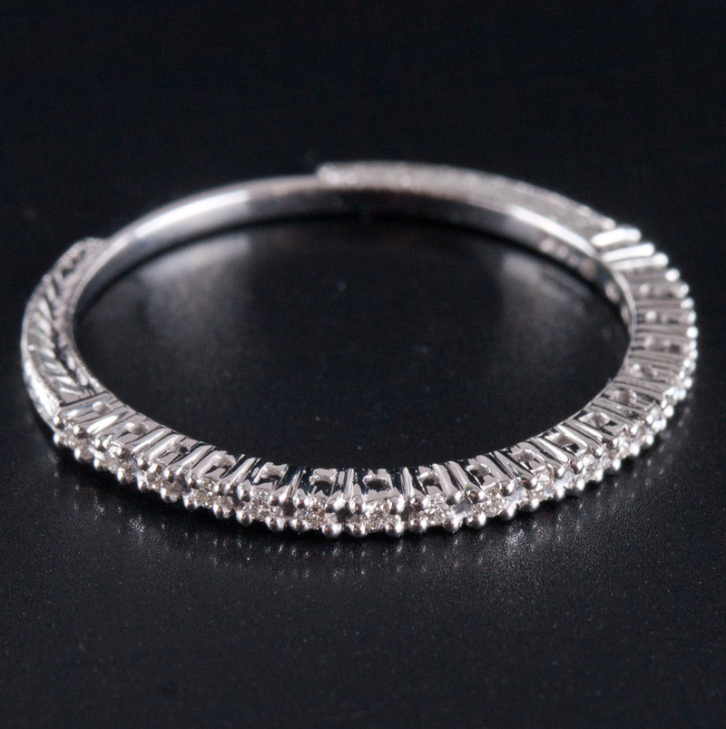 14k White Gold Round H SI1 Diamond Etched Style Wedding Ring .0665ctw 1.12g