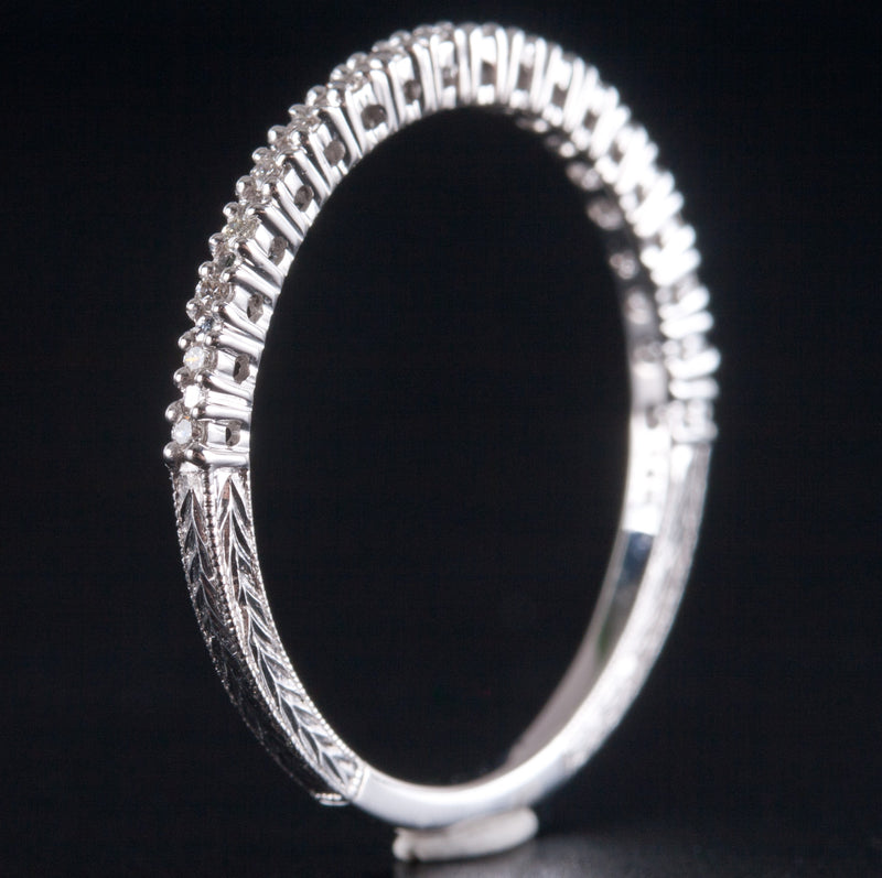 14k White Gold Round H SI1 Diamond Etched Style Wedding Ring .0665ctw 1.12g