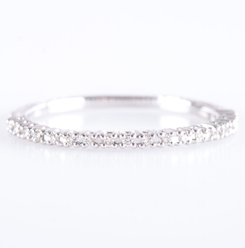 14k White Gold Round H SI1 Diamond Etched Style Wedding Ring .0665ctw 1.12g