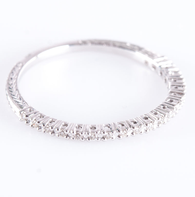 14k White Gold Round H SI1 Diamond Etched Style Wedding Ring .0665ctw 1.12g