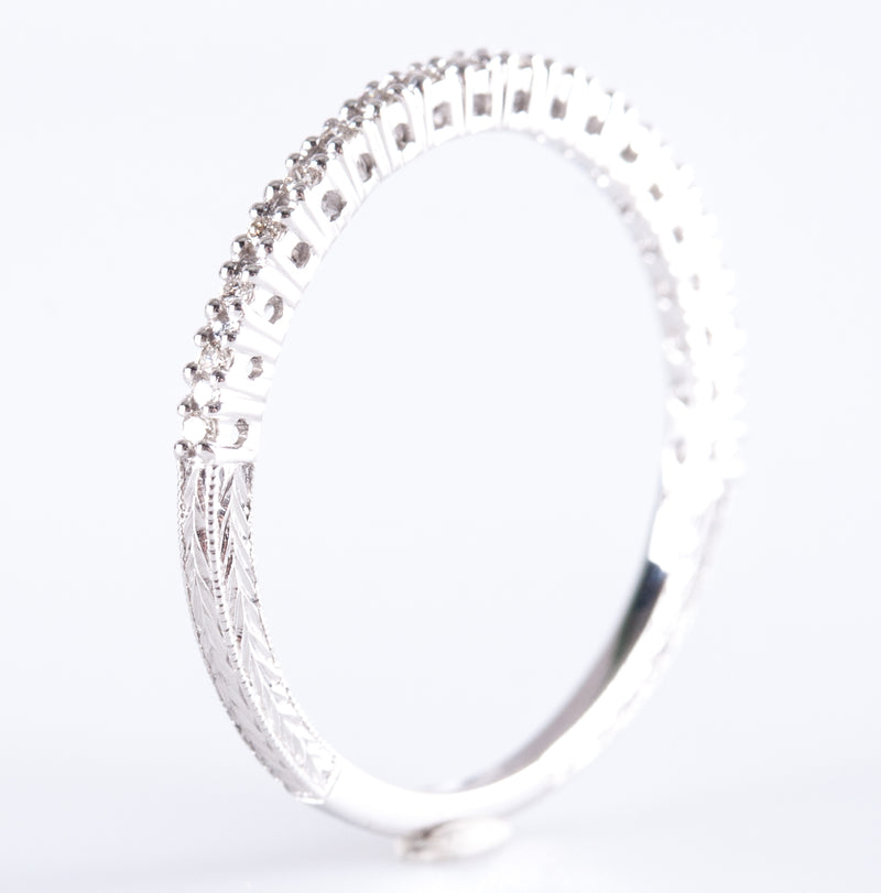 14k White Gold Round H SI1 Diamond Etched Style Wedding Ring .0665ctw 1.12g