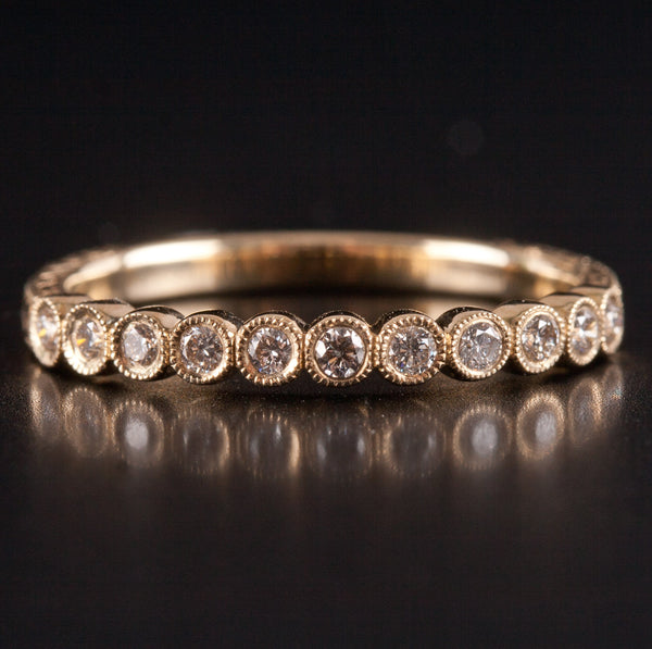 14k Yellow Gold Round H SI1 Diamond Etched Style Wedding Ring .176ctw 2.0g