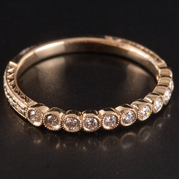 14k Yellow Gold Round H SI1 Diamond Etched Style Wedding Ring .176ctw 2.0g