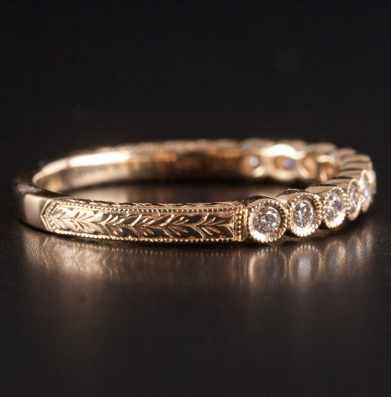 14k Yellow Gold Round H SI1 Diamond Etched Style Wedding Ring .176ctw 2.0g