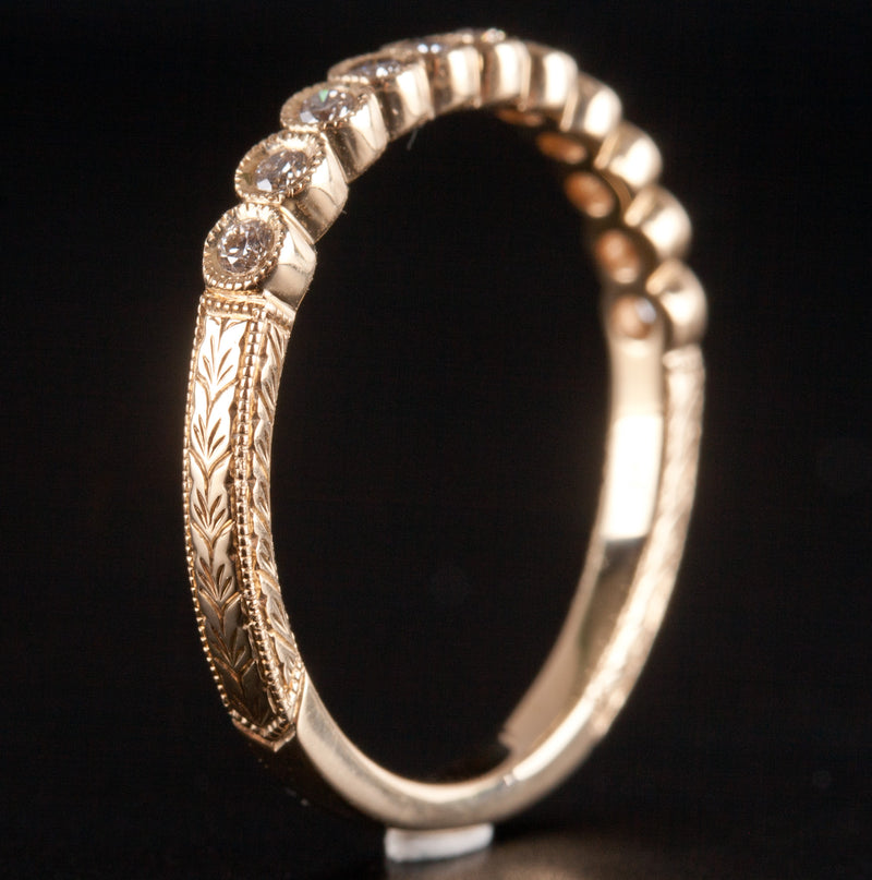 14k Yellow Gold Round H SI1 Diamond Etched Style Wedding Ring .176ctw 2.0g