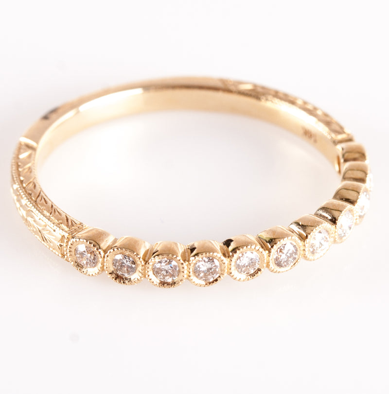 14k Yellow Gold Round H SI1 Diamond Etched Style Wedding Ring .176ctw 2.0g