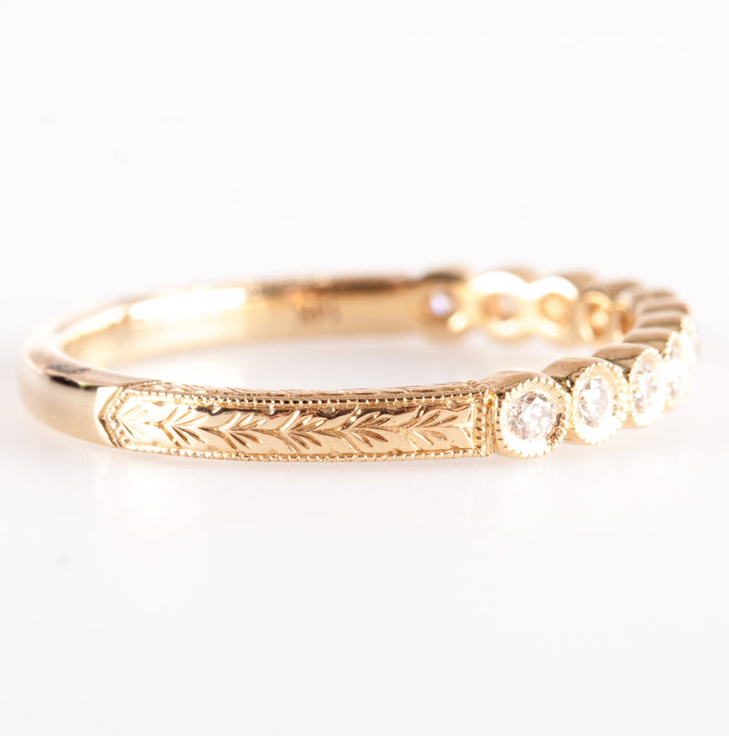 14k Yellow Gold Round H SI1 Diamond Etched Style Wedding Ring .176ctw 2.0g