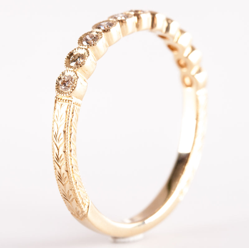 14k Yellow Gold Round H SI1 Diamond Etched Style Wedding Ring .176ctw 2.0g
