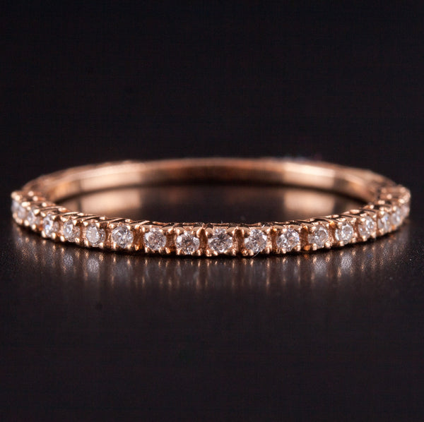 14k Rose Gold Round H SI1 Diamond Etched Style Wedding Ring .1425ctw .83g