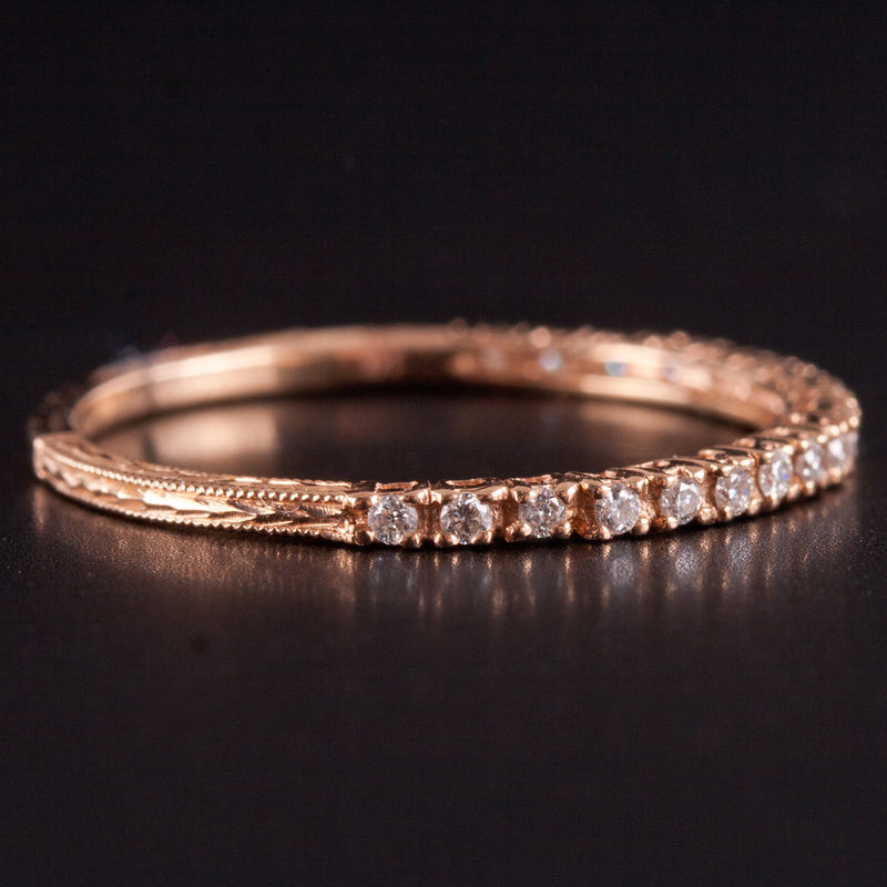 14k Rose Gold Round H SI1 Diamond Etched Style Wedding Ring .1425ctw .83g