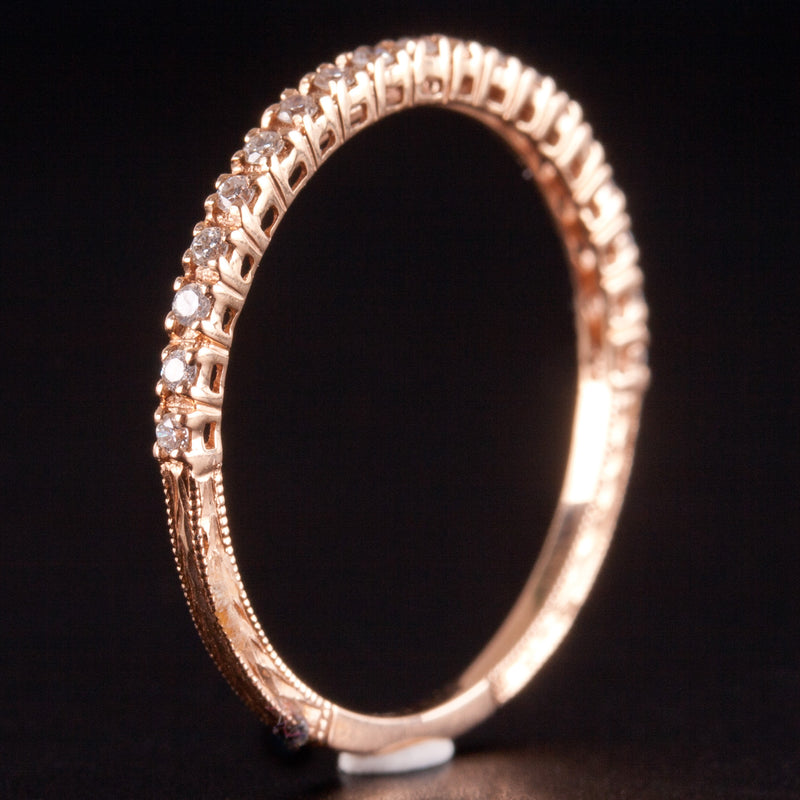 14k Rose Gold Round H SI1 Diamond Etched Style Wedding Ring .1425ctw .83g