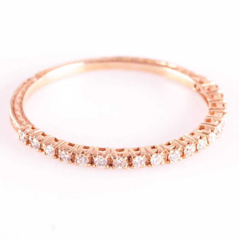 14k Rose Gold Round H SI1 Diamond Etched Style Wedding Ring .1425ctw .83g