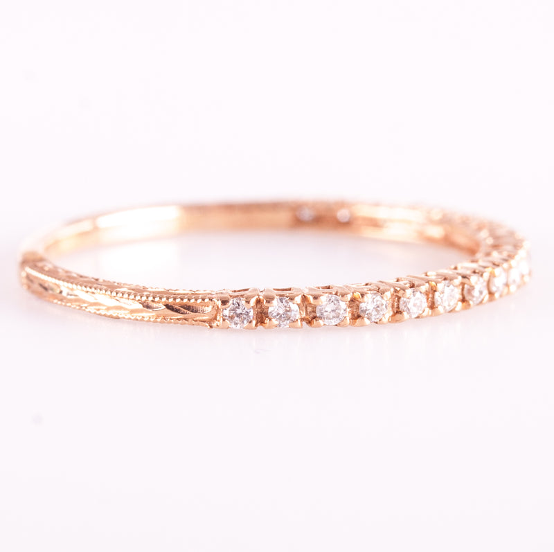14k Rose Gold Round H SI1 Diamond Etched Style Wedding Ring .1425ctw .83g