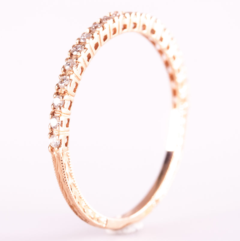 14k Rose Gold Round H SI1 Diamond Etched Style Wedding Ring .1425ctw .83g