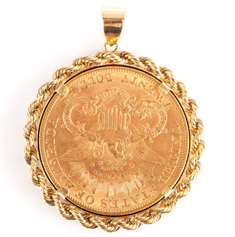1904 Liberty Head $20 Gold Coin Pendant W/ 14k Yellow Gold Bail 40.95g