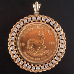 1984 Krugerrand 1oz Fine Gold Coin & CZ Pendant W/ 14k Yellow Gold Bail 47.55g