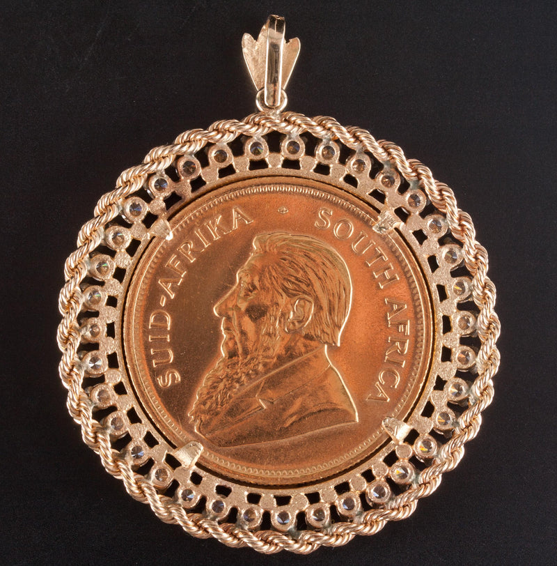 1984 Krugerrand 1oz Fine Gold Coin & CZ Pendant W/ 14k Yellow Gold Bail 47.55g