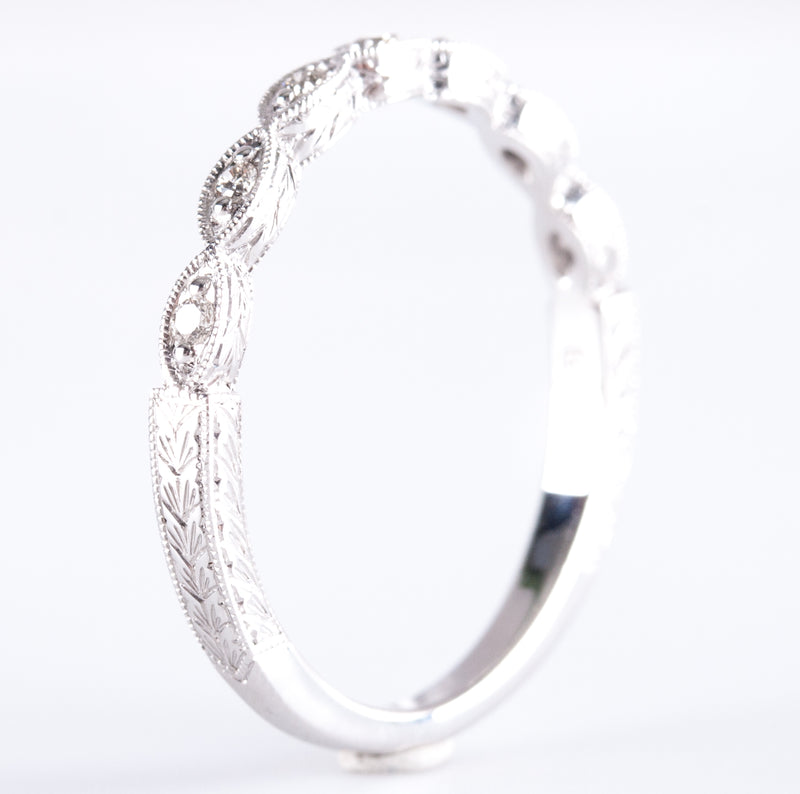 14k White Gold Round G - H SI1 Diamond Wedding Band Ring .0525ctw 1.87g