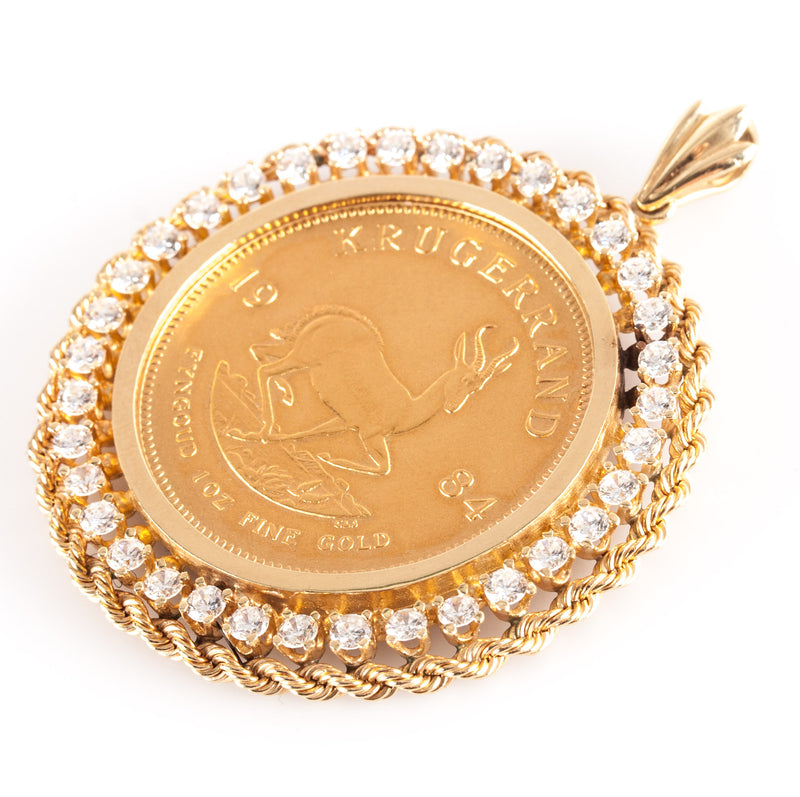 1984 Krugerrand 1oz Fine Gold Coin & CZ Pendant W/ 14k Yellow Gold Bail 47.55g
