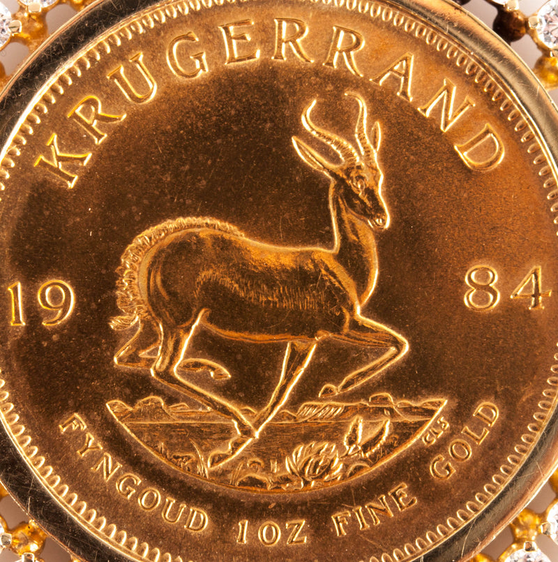 1984 Krugerrand 1oz Fine Gold Coin & CZ Pendant W/ 14k Yellow Gold Bail 47.55g