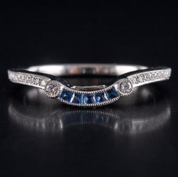Platinum Princess Sapphire & Diamond Enhancer Style Wedding Ring .185ctw 2.94g