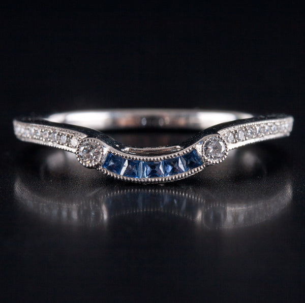 Platinum Princess Sapphire & Diamond Enhancer Style Wedding Ring .185ctw 2.94g