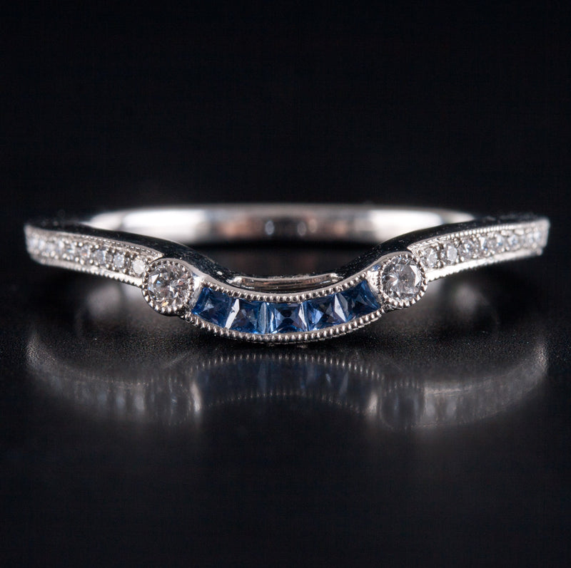 Platinum Princess Sapphire & Diamond Enhancer Style Wedding Ring .185ctw 2.94g