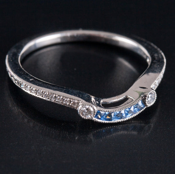 Platinum Princess Sapphire & Diamond Enhancer Style Wedding Ring .185ctw 2.94g