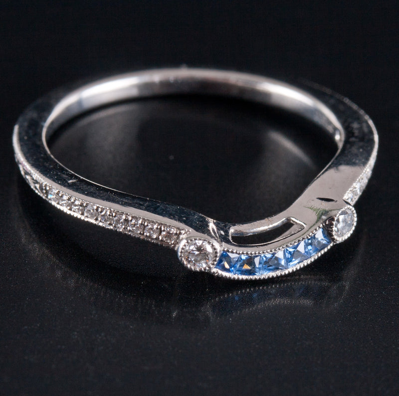 Platinum Princess Sapphire & Diamond Enhancer Style Wedding Ring .185ctw 2.94g