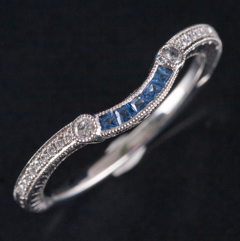 Platinum Princess Sapphire & Diamond Enhancer Style Wedding Ring .185ctw 2.94g