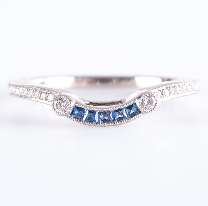 Platinum Princess Sapphire & Diamond Enhancer Style Wedding Ring .185ctw 2.94g