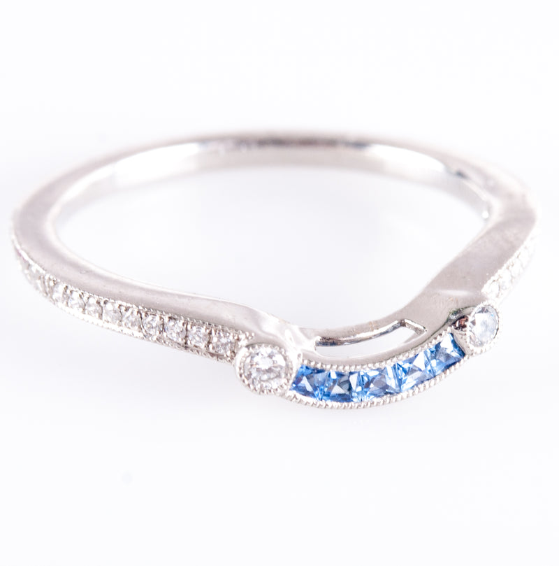 Platinum Princess Sapphire & Diamond Enhancer Style Wedding Ring .185ctw 2.94g