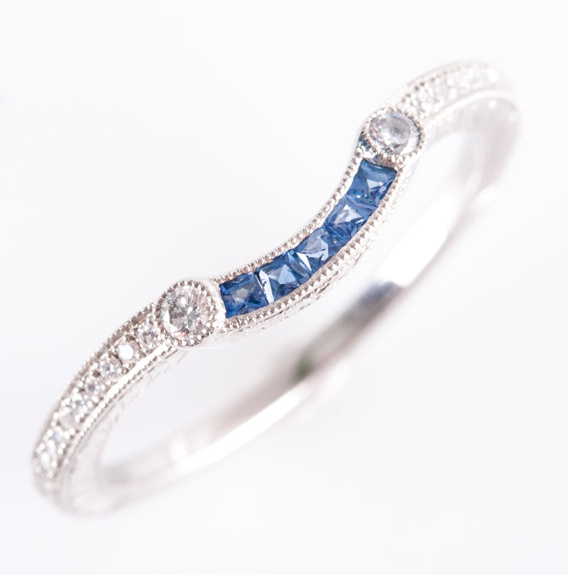 Platinum Princess Sapphire & Diamond Enhancer Style Wedding Ring .185ctw 2.94g