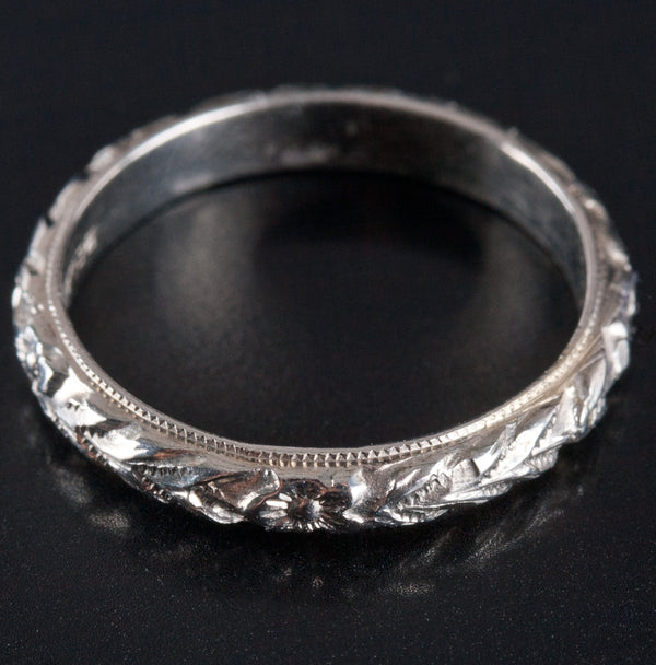 Vintage 1930's 18k White Gold Floral Wedding Anniversary Ring 2.3g 2.85mm Width