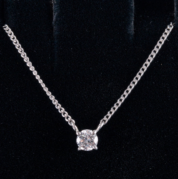 .900 Platinum Round H SI2 Diamond Solitaire Necklace .33ct 3.10g