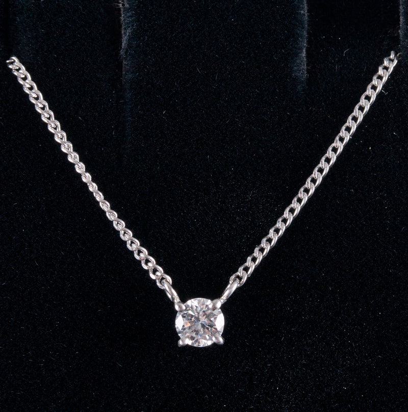 .900 Platinum Round H SI2 Diamond Solitaire Necklace .33ct 3.10g